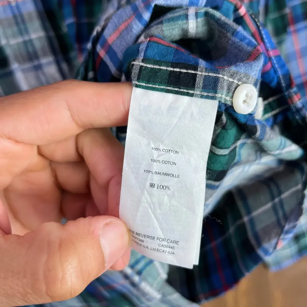 J Crew Mens Shirt Blue Green Gray Red Plaid Slim Fit Collared Button Down Medium